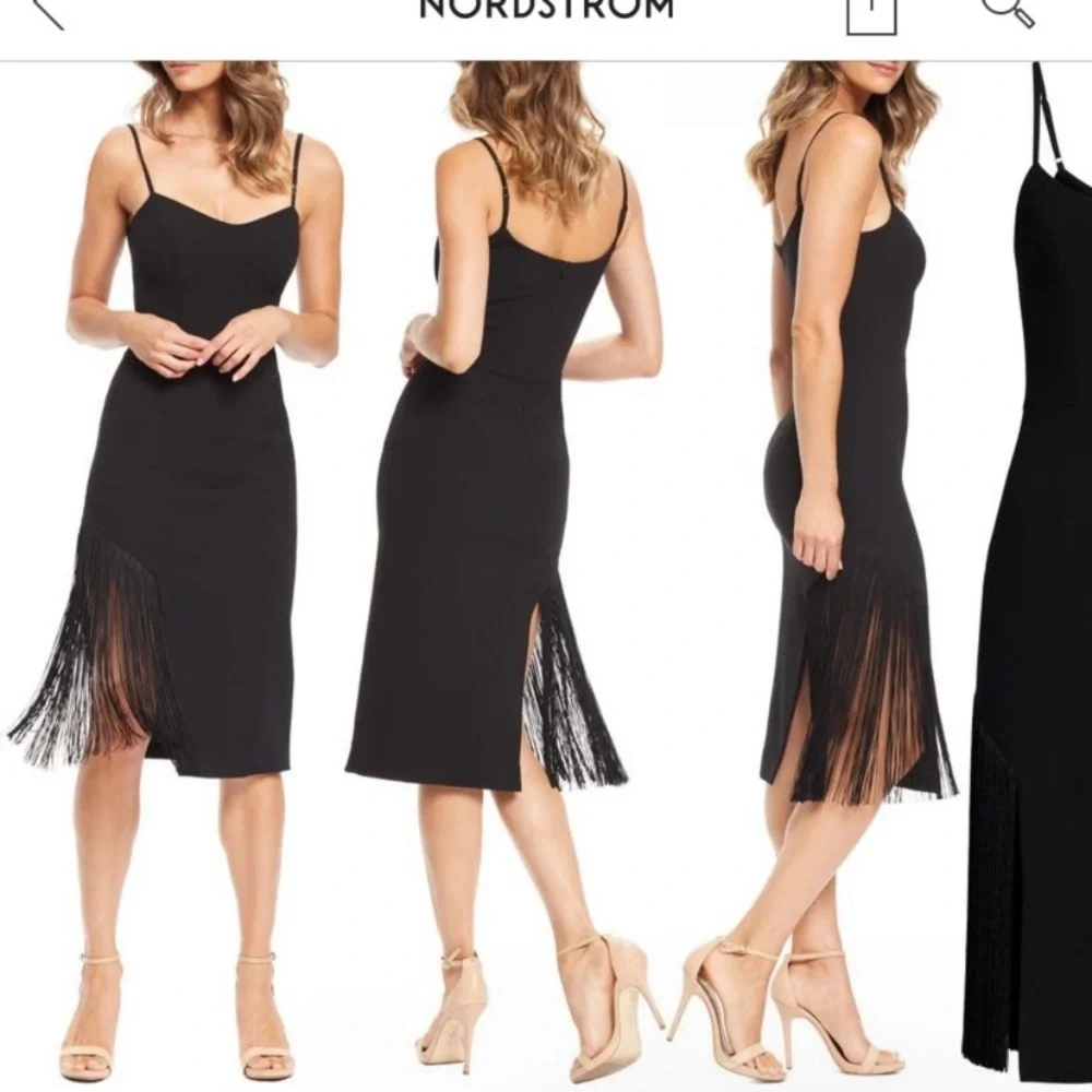 NEW Dress the Population Rory black fringe midi dress size XS - Picture 2 of 9